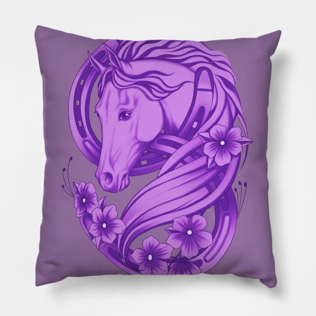 Lucky Horse Shoe and Flowers Pillow by bomazu