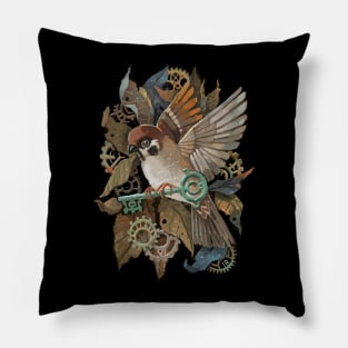 Clockwork Sparrow Pillow