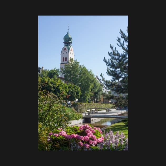 Riedergarten with parish church of St. Nikolaus, Rosenheim, Upper Bavaria, Bavaria, Germany, Europe by Kruegerfoto