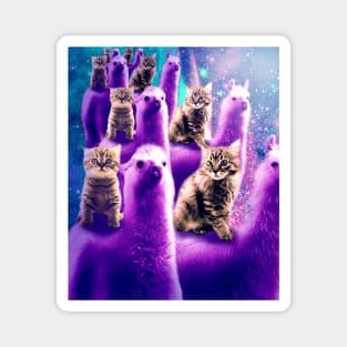 Outer Space Galaxy Kitty Cat Riding On Llama Magnet