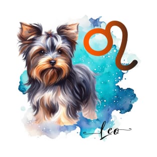 Leo Zodiac Sign Yorkie Watercolor Art T-Shirt