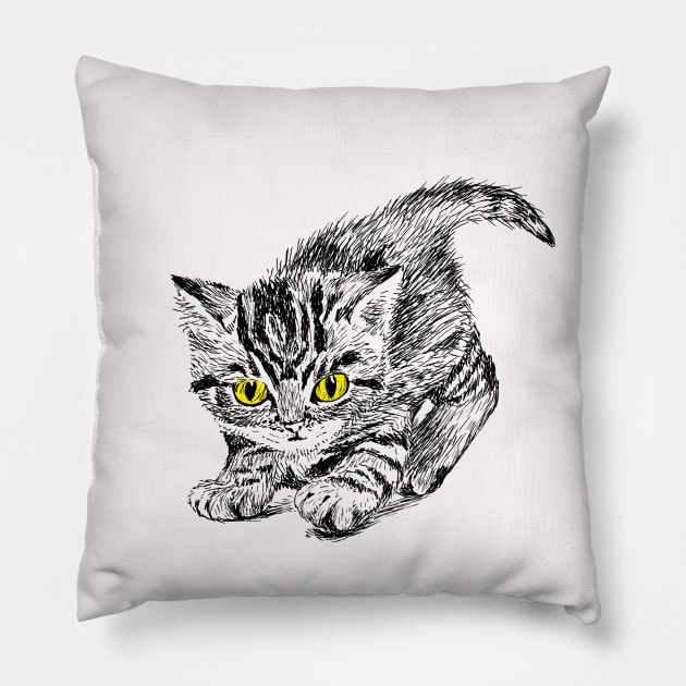 Cute kitten Pillow by rachelsfinelines