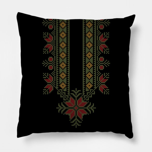 Palestinian Jordanian Traditional Tatreez Realistic Embroidery Design #14 -col Pillow by QualiTshirt