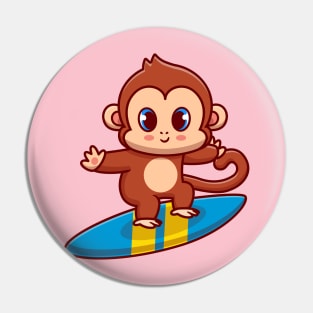 Cute Monkey Surfing Cartoon Pin