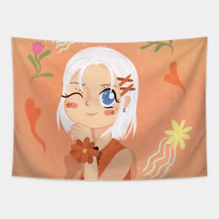 daydreaming, a white hair girl with flower bangle Tapestry