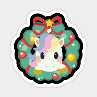 Unicorn with Christmas Wreath Graphic Magnet