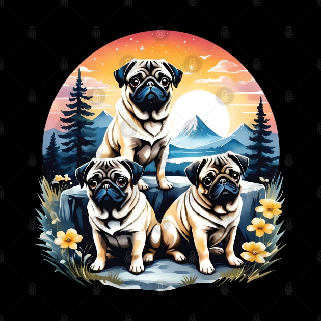Three pugs outdoors by ArtfulTat