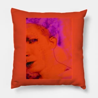 Portrait, digital collage and special processing. Face glimpse.Very beautiful guy. Very soft. Warm orange and violet. Mesmerizing. Pillow