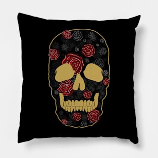 Skull, Red & Black Roses Pillow