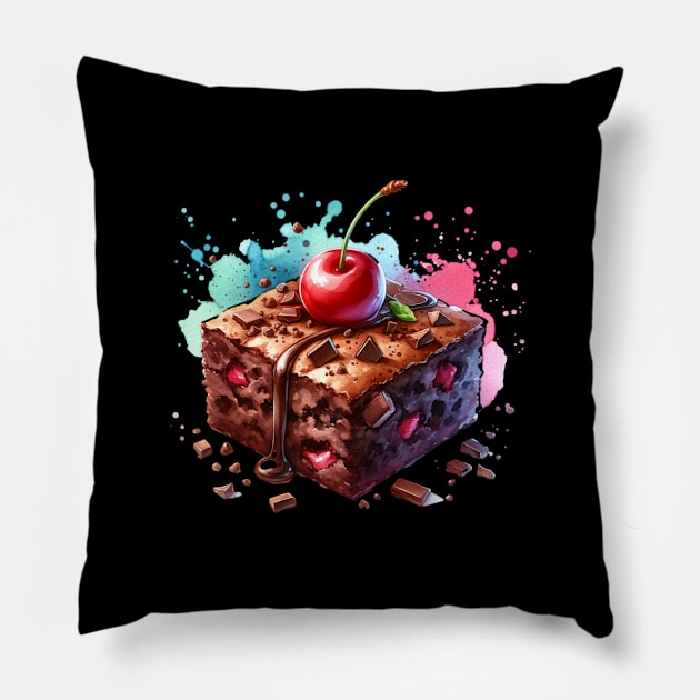 Brownie Cheryy Fruit Vintage Yummy Salted Vintage Kawaii Breakfast Pillow by Flowering Away