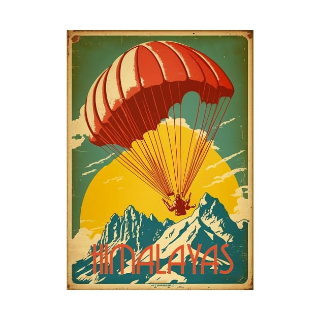 Himalayas Paragliding Vintage Travel Art Poster by OldTravelArt