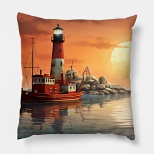 Lighthouse Seacoast Serene Landscape Pillow