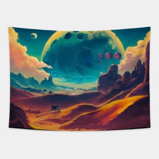 Colorful anime retro desert planet landscape seamless pattern Tapestry