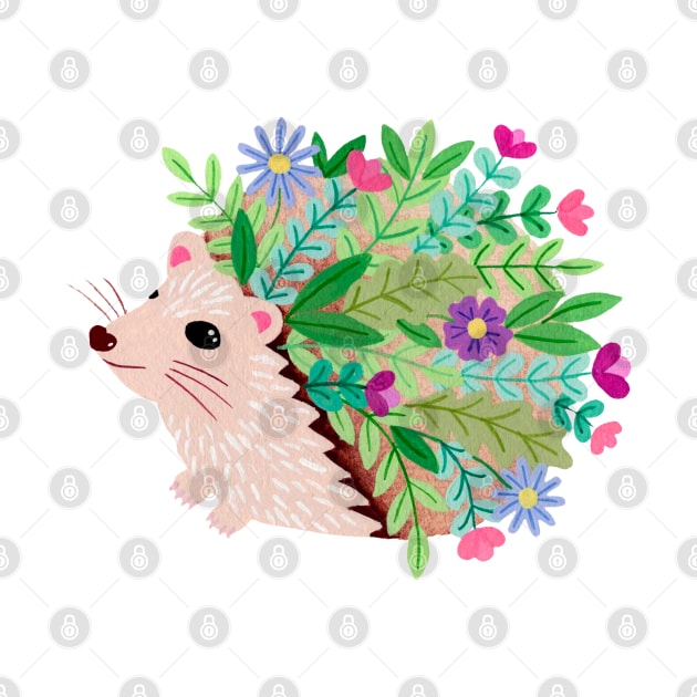 Floral hedgehog gouache painting by NashTheArtist