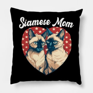 American flag Cat Mom Siamese Cat 4th of july Pillow