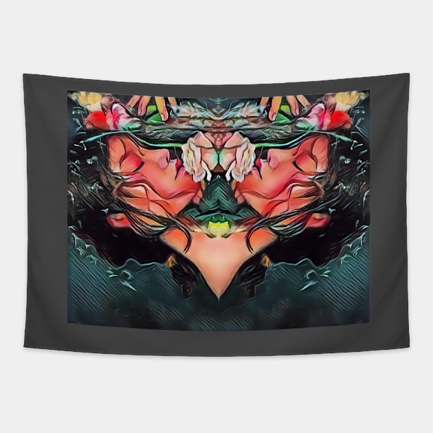 Woman and rose 2 Tapestry by reyhanartstudio