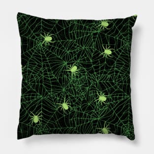 Creepy Green Spider Webs Halloween Pattern Pillow