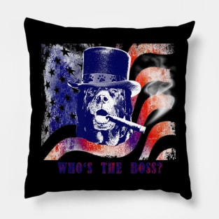 Whos The Boss Patriot Dog Stars And Stripes Pillow