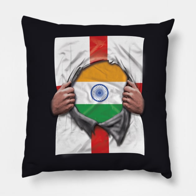 India Flag English Flag Ripped - Gift for Indian From India Pillow by Country Flags