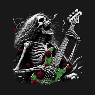 Death metal Skeleton Guitar Roses T-Shirt