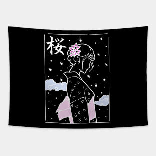 Spring Sakura Girl Tapestry