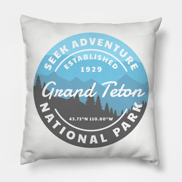 Grand Teton National Park Retro Pillow by roamfree