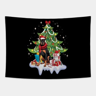 Merry Christmas Tree With Doberman Dog Tapestry