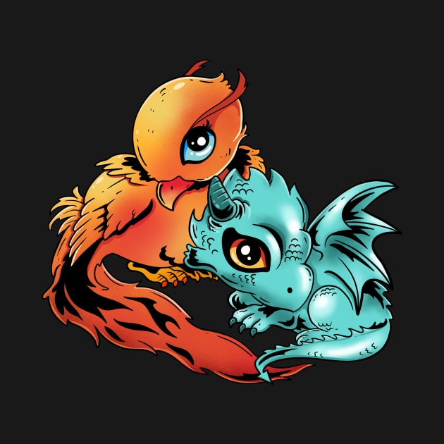 Rising Flames: A Baby Phoenix and Dragon Design by Holymayo Tee