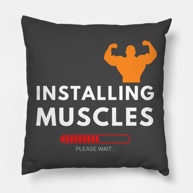 Installing Muscle, Funny Gym Fitness Pillow by Aitio1