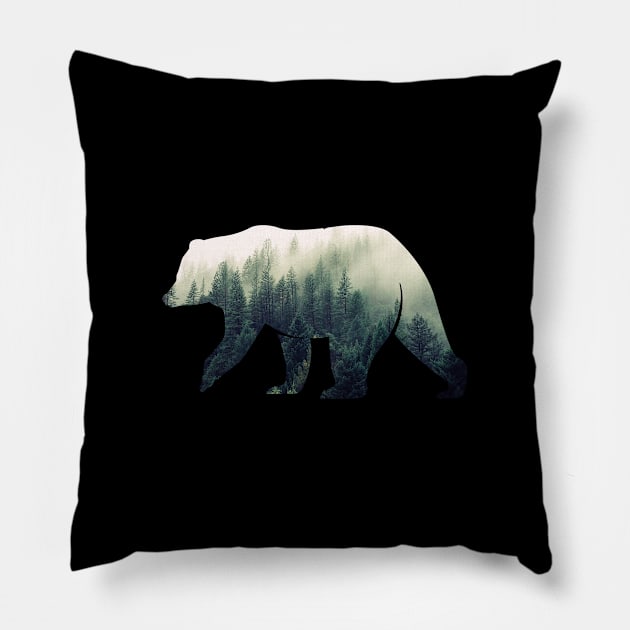 Bear in the forest Pillow by StilleSkyggerArt