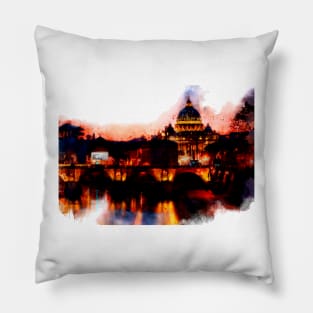 Rome cityscape watercolor painting Pillow