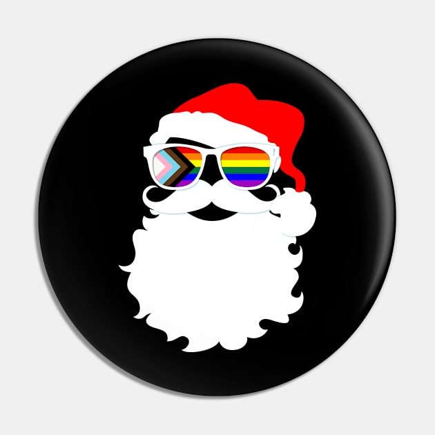 Santa Claus LGBTQ Progress Pride Flag Sunglasses Pin by wheedesign