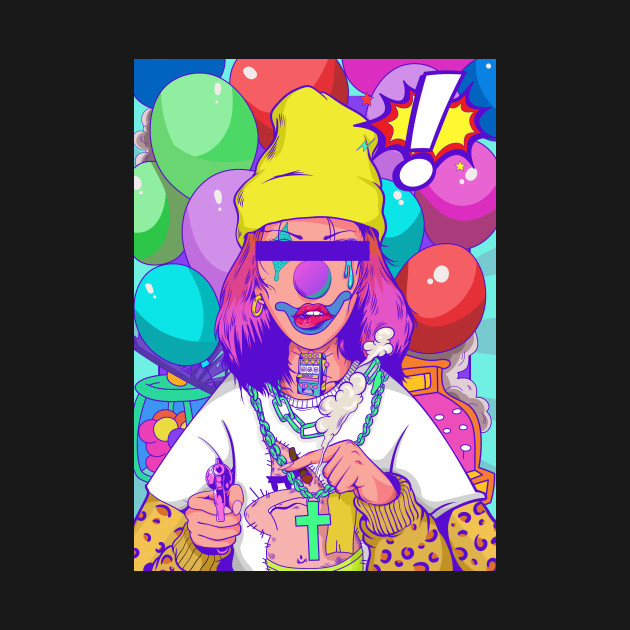 Colorful blind folded joker with many ballons illustration by slluks_shop