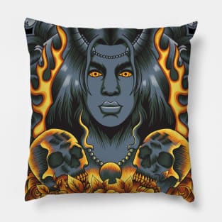 Woman with skull and ornament illustration Pillow