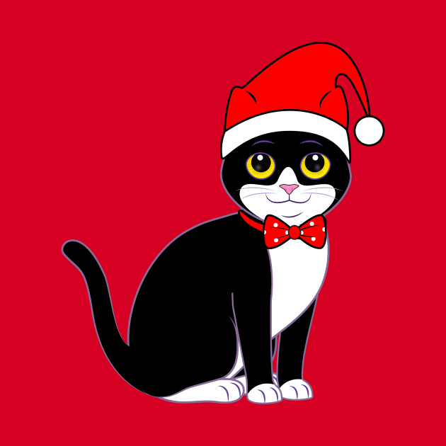 Tuxedo Cat in Bowtie at Christmas by PenguinCornerStore