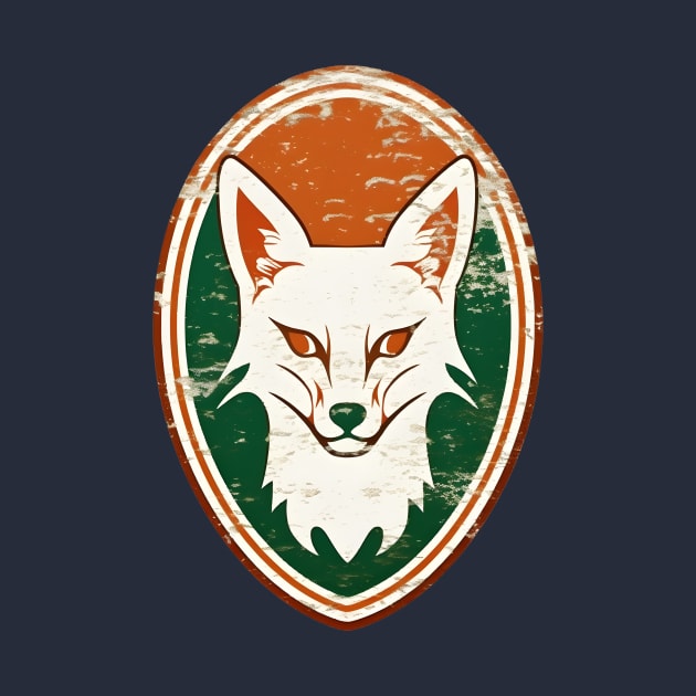 Fox head on a vintage distressed oval crest by Clearmind Arts