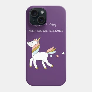 Unicorn - keep social distance - white text Phone Case