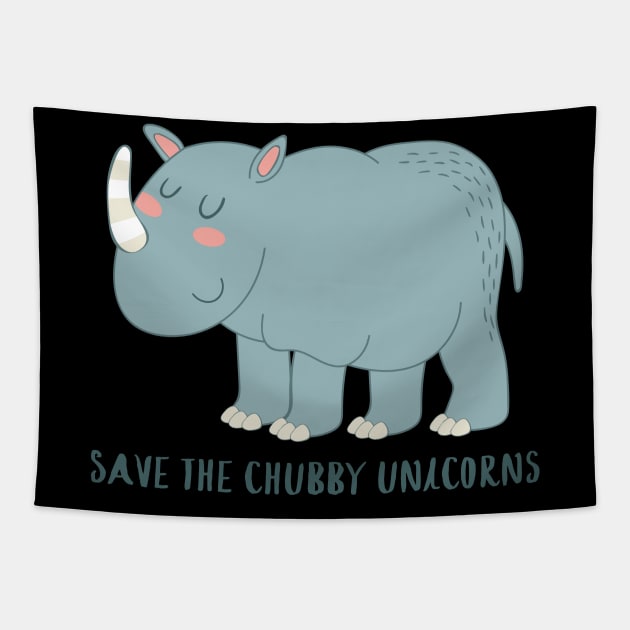 Save The Chubby Unicorns- Funny Rhino Gift Tapestry by Dreamy Panda Designs