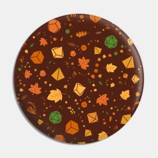 Autumn Leaves and Polyhedral Dice Tabletop RPG Pattern Pin