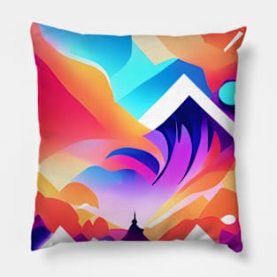 Red Mountain Hiking Neon Abstract Pattern Pillow