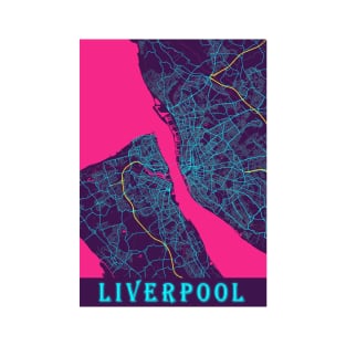 Liverpool Neon City Map, Liverpool Minimalist City Map Art Print T-Shirt