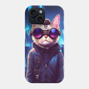 Cool Japanese Techno Cat In Japan Neon City Phone Case