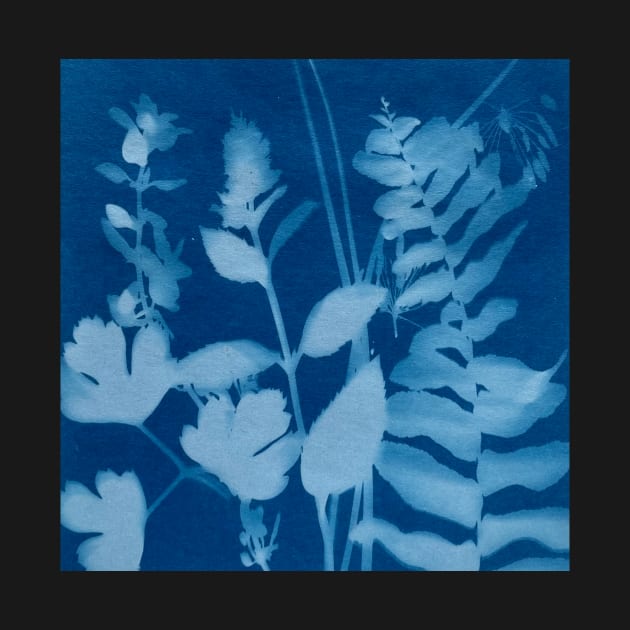 Blue Cyanotype Herb Garden Plants Print by softbluehum