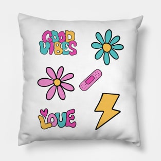 Retro Flower Power Funky Good Vibes and Love Pillow