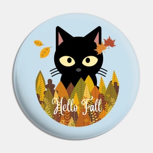 Hello fall Black Cat Autumn Fall Halloween Thanksgiving and Fall Color Lovers Pin