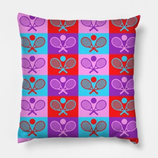 Colorful Checkered Tennis Seamless Pattern - Racket & Ball Pillow