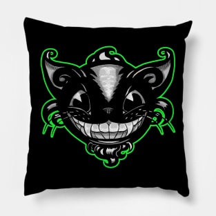 1930s Cartoon Smiling Cat - Green Outline T-Shirt Pillow