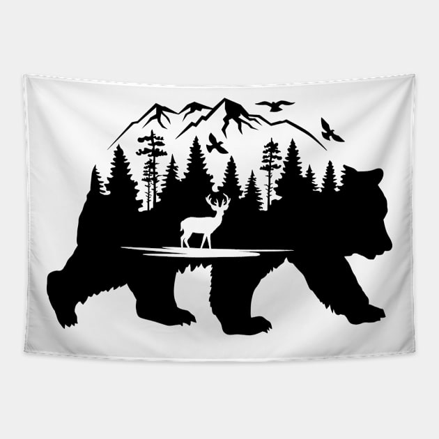 Bear, Deer and Mountains Tapestry by CB Creative Images