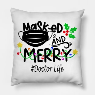 Masked And Merry Doctor Christmas Pillow