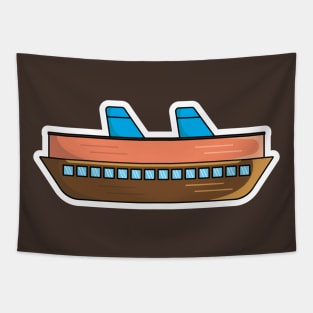 Cargo Ship With Containers Sticker vector illustration. Sea transportation object icon concept. Industrial commercial delivery and logistic services element sticker vector design. Tapestry